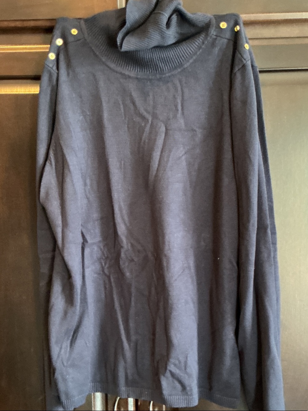 The Limited Navy Turtleneck Sweater with Shoulder Buttons